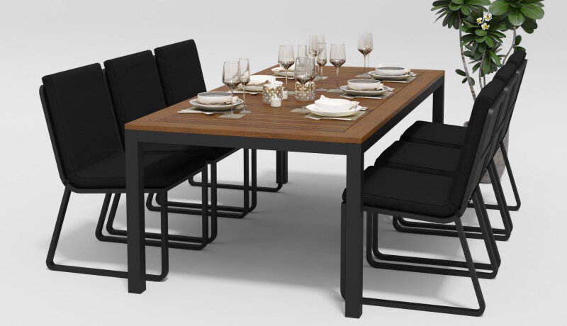 Обеденная группа Gardenini Bella со стульями Voglie темно-серый/черный 200 x 100