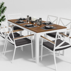 Обеденная группа Gardenini Bella со стульями Calma белый/антрацит 180 x 90