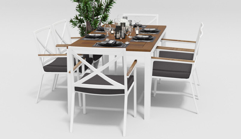 Обеденная группа Gardenini Bella со стульями Calma белый/антрацит 180 x 90