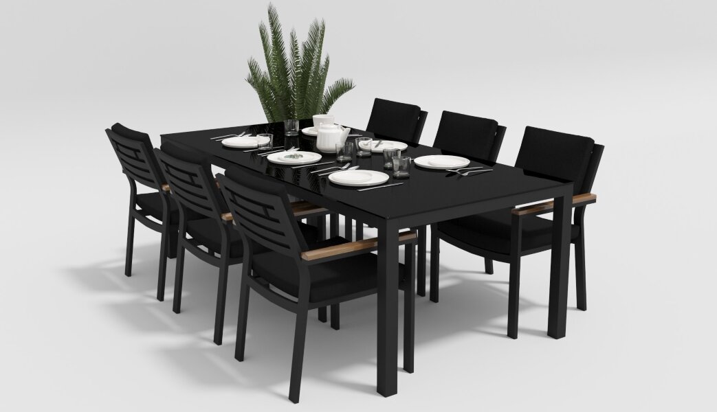 Обеденная группа Gardenini Calma со стульями Bella темно-серый/черный 200 x 100