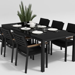 Обеденная группа Gardenini Calma со стульями Bella темно-серый/черный 200 x 100