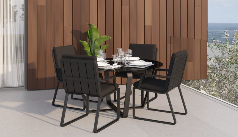 Обеденная группа Gardenini Primavera со стульями Voglie Armrest темно-серый/черный