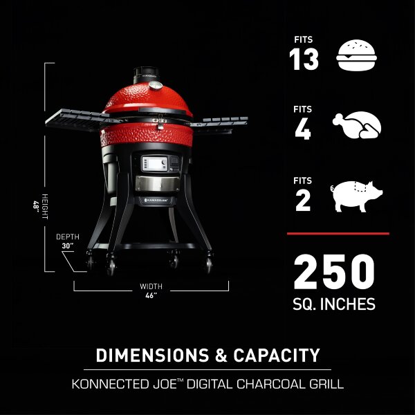 Керамический гриль Kamado Konnected Joe II Red с электронным управлением