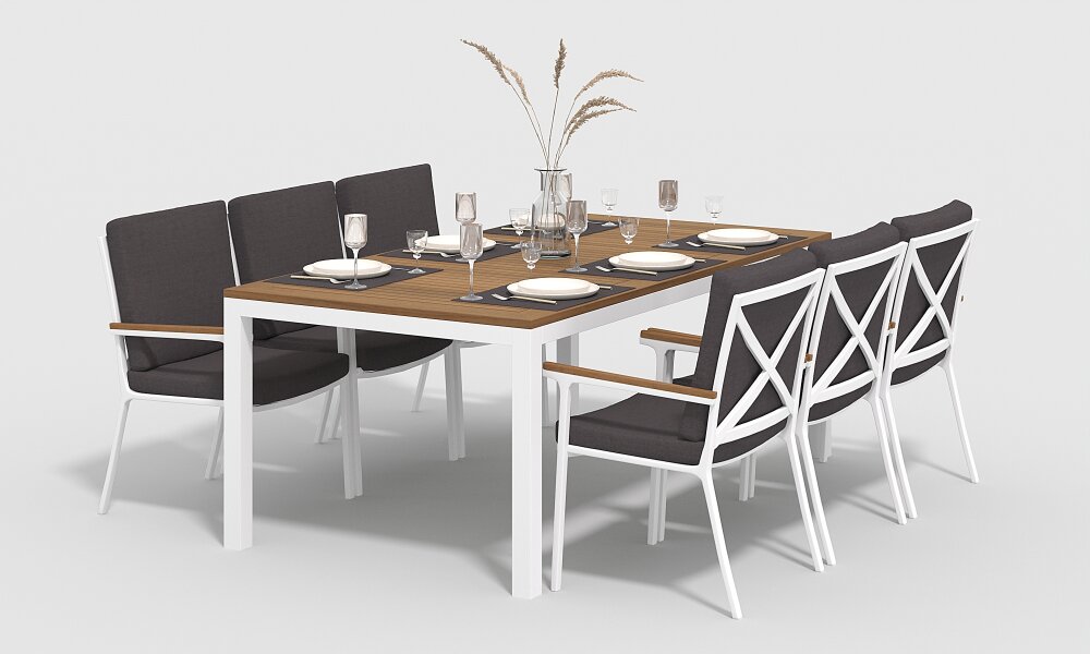 Обеденная группа Gardenini Bella со стульями Calma S белый/антрацит 200 x 100