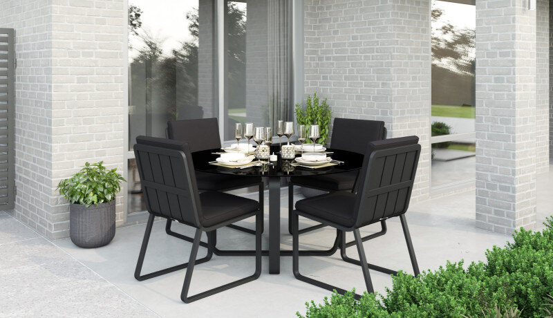Обеденная группа Gardenini Primavera со стульями Voglie темно-серый/черный