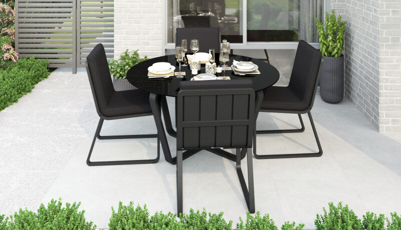 Обеденная группа Gardenini Primavera со стульями Voglie темно-серый/черный