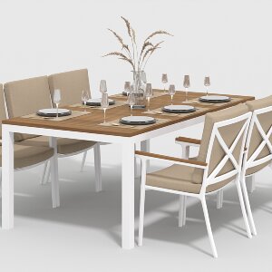 Обеденная группа Gardenini Bella со стульями Calma S белый/бежевый 200 x 100