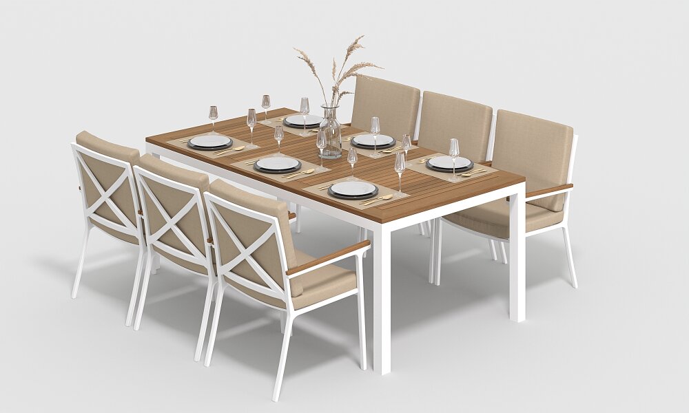 Обеденная группа Gardenini Bella со стульями Calma S белый/бежевый 200 x 100