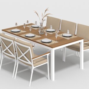 Обеденная группа Gardenini Bella со стульями Calma S белый/бежевый 200 x 100