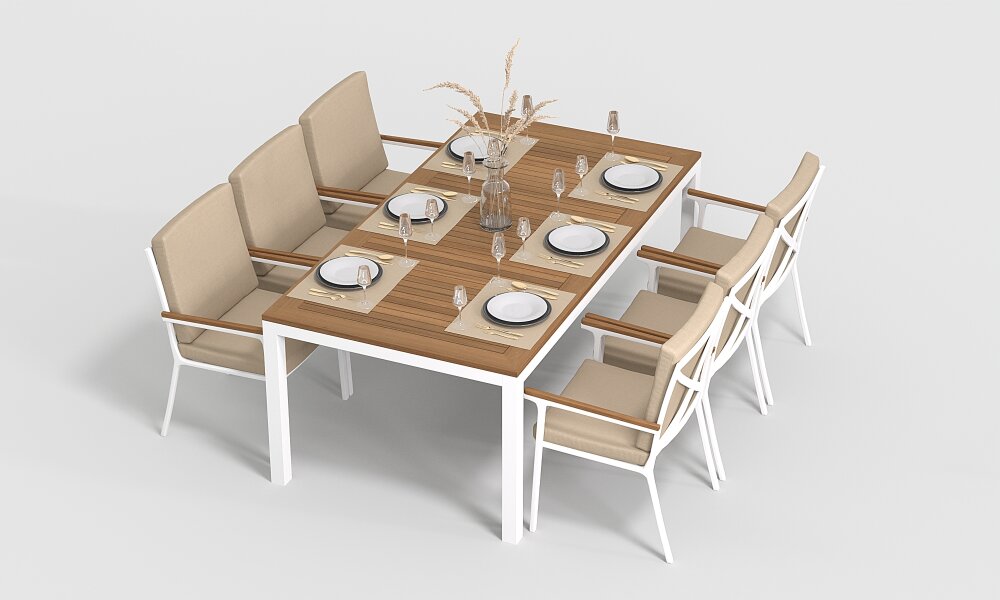 Обеденная группа Gardenini Bella со стульями Calma S белый/бежевый 200 x 100