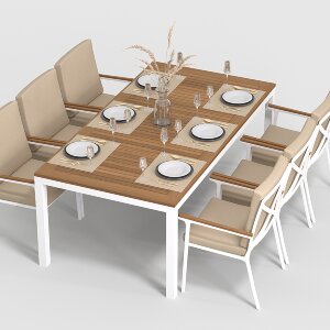 Обеденная группа Gardenini Bella со стульями Calma S белый/бежевый 200 x 100