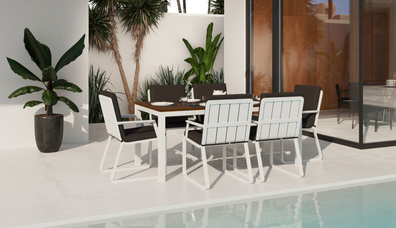 Обеденная группа Gardenini Bella со стульями Voglie Armrest белый/антрацит 180 x 90