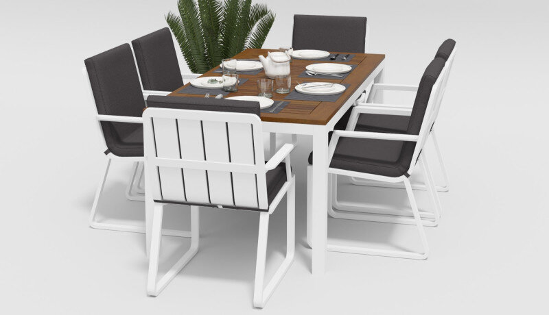Обеденная группа Gardenini Bella со стульями Voglie Armrest белый/антрацит 180 x 90