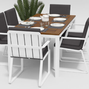 Обеденная группа Gardenini Bella со стульями Voglie Armrest белый/антрацит 180 x 90