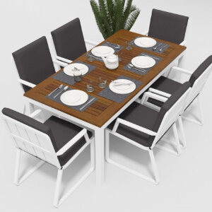 Обеденная группа Gardenini Bella со стульями Voglie Armrest белый/антрацит 180 x 90