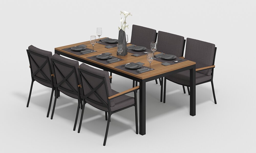 Обеденная группа Gardenini Bella со стульями Calma S темно-серый/антрацит 200 x 100