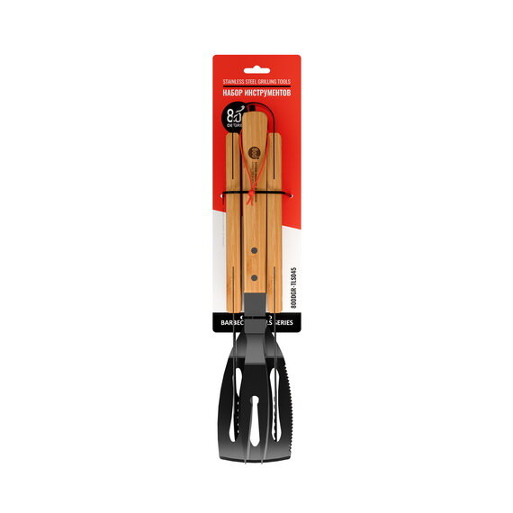 Набор инструментов для гриля 800 Degrees Red Line Stainless Steel BBQ Bamboo Tools Set