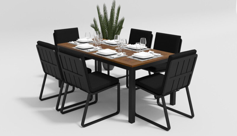 Обеденная группа Gardenini Bella со стульями Voglie темно-серый/черный 180 x 90