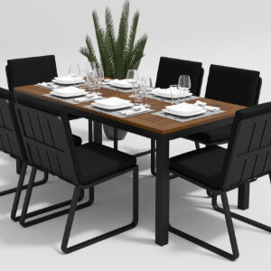 Обеденная группа Gardenini Bella со стульями Voglie темно-серый/черный 180 x 90