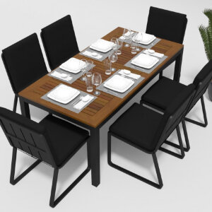 Обеденная группа Gardenini Bella со стульями Voglie темно-серый/черный 180 x 90