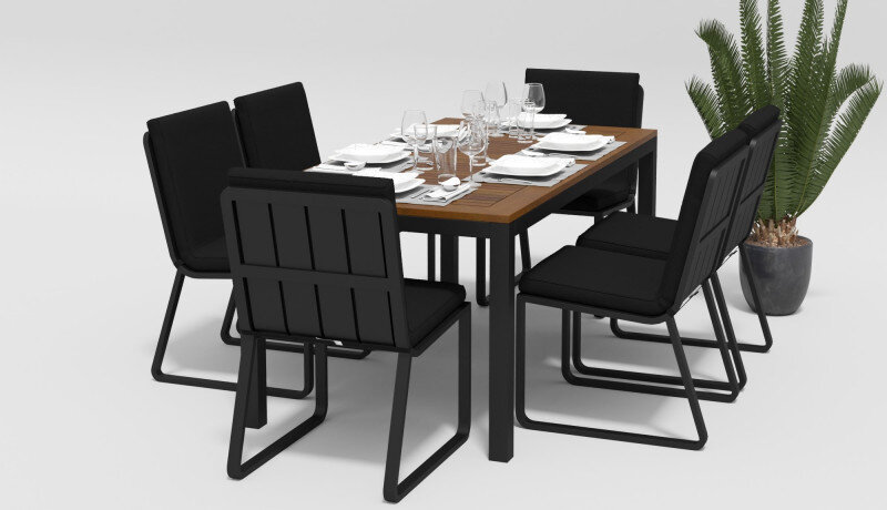 Обеденная группа Gardenini Bella со стульями Voglie темно-серый/черный 180 x 90