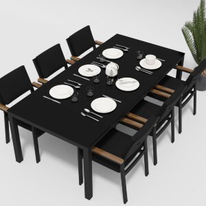 Обеденная группа Gardenini Calma со стульями Bella темно-серый/черный 220 x 100