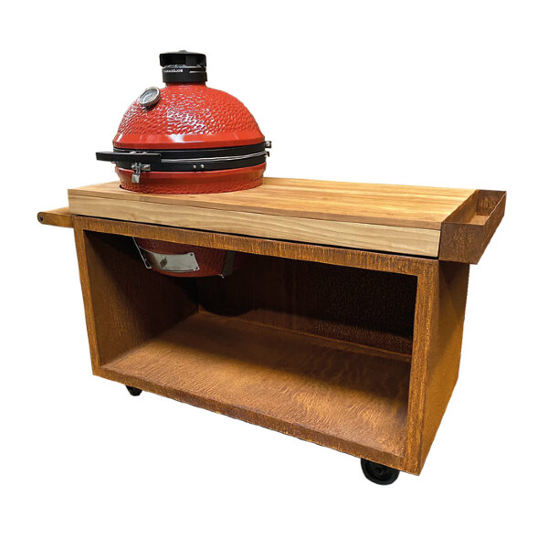 Стол OFYR для гриля Kamado Joe кортен на колесах с деревянной столешницей