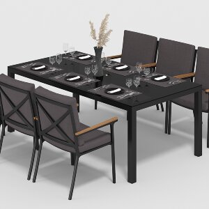 Обеденная группа Gardenini Calma со стульями Calma S темно-серый/антрацит 200 x 110
