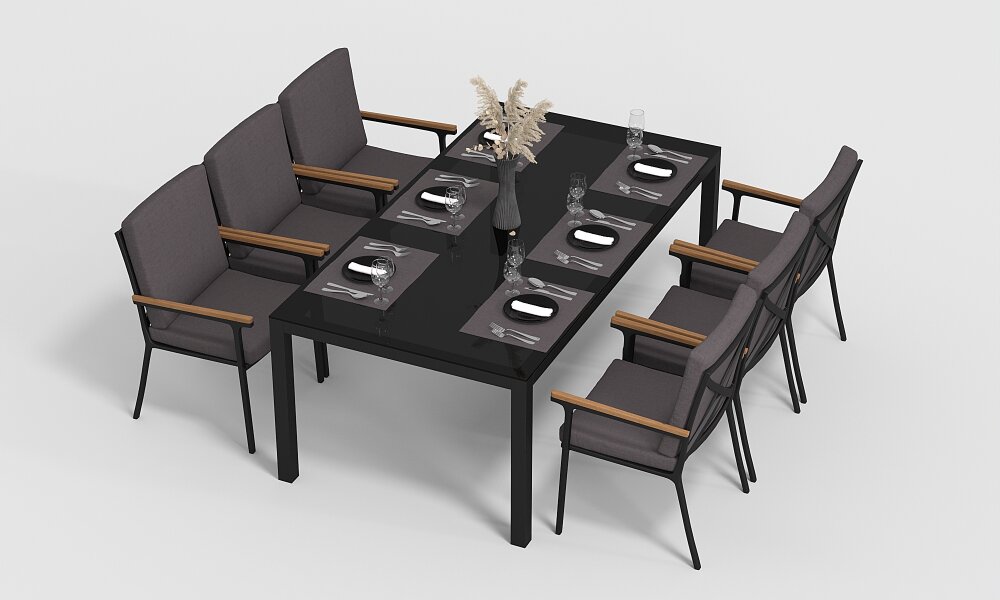 Обеденная группа Gardenini Calma со стульями Calma S темно-серый/антрацит 200 x 110