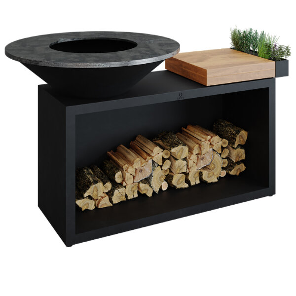 Дровяной гриль OFYR Island 100 Black с деревянной столешницей