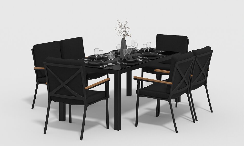 Обеденная группа Gardenini Calma со стульями Calma S темно-серый/черный 180 x 90