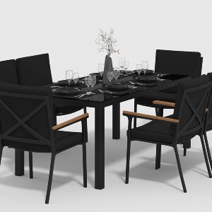 Обеденная группа Gardenini Calma со стульями Calma S темно-серый/черный 180 x 90