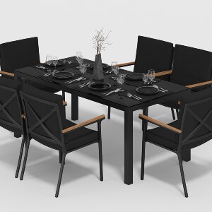 Обеденная группа Gardenini Calma со стульями Calma S темно-серый/черный 180 x 90