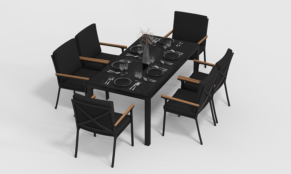 Обеденная группа Gardenini Calma со стульями Calma S темно-серый/черный 180 x 90