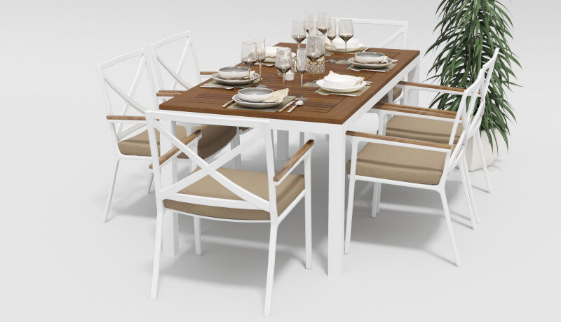 Обеденная группа Gardenini Bella со стульями Calma белый/бежевый 180 x 90