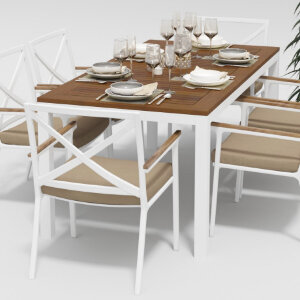 Обеденная группа Gardenini Bella со стульями Calma белый/бежевый 180 x 90