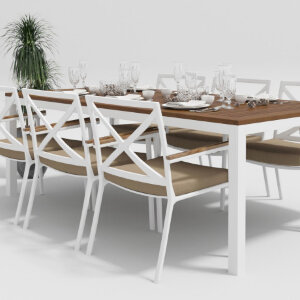 Обеденная группа Gardenini Bella со стульями Calma белый/бежевый 220 x 100