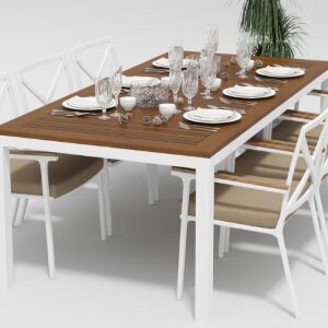 Обеденная группа Gardenini Bella со стульями Calma белый/бежевый 220 x 100