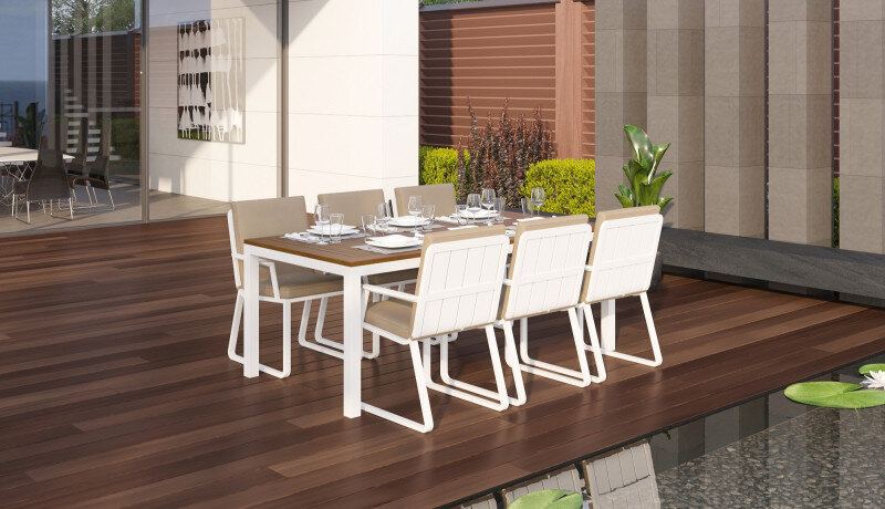 Обеденная группа Gardenini Bella со стульями Voglie Armrest белый/бежевый 220 x 100