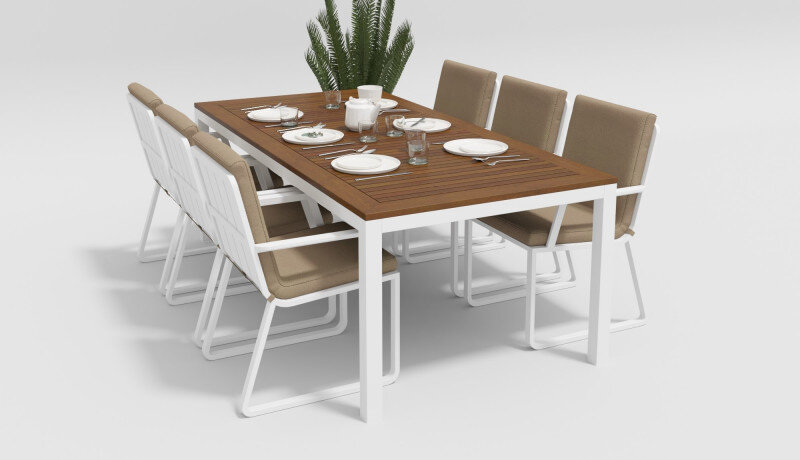 Обеденная группа Gardenini Bella со стульями Voglie Armrest белый/бежевый 220 x 100