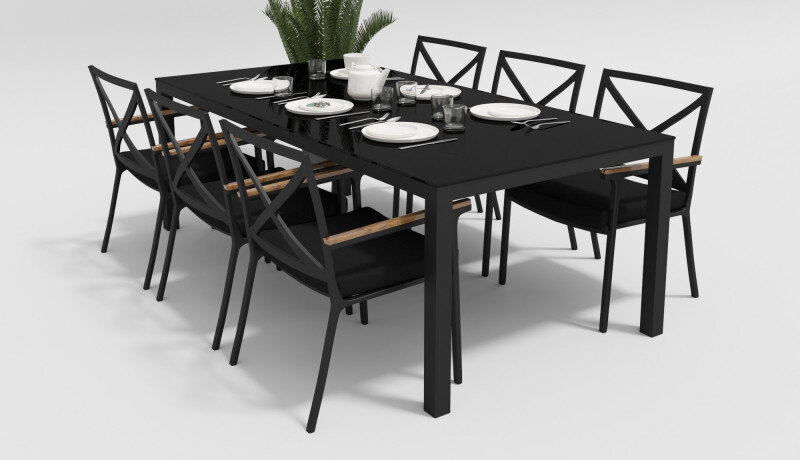 Обеденная группа Gardenini Calma темно-серый/черный 220 x 100