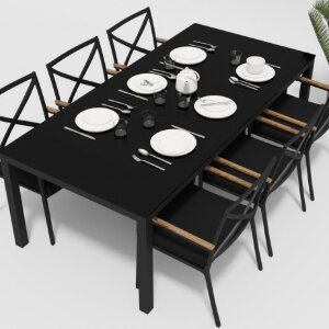 Обеденная группа Gardenini Calma темно-серый/черный 220 x 100