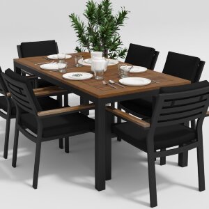 Обеденная группа Gardenini Bella темно-серый/черный 180 x 90