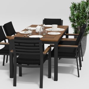 Обеденная группа Gardenini Bella темно-серый/черный 180 x 90